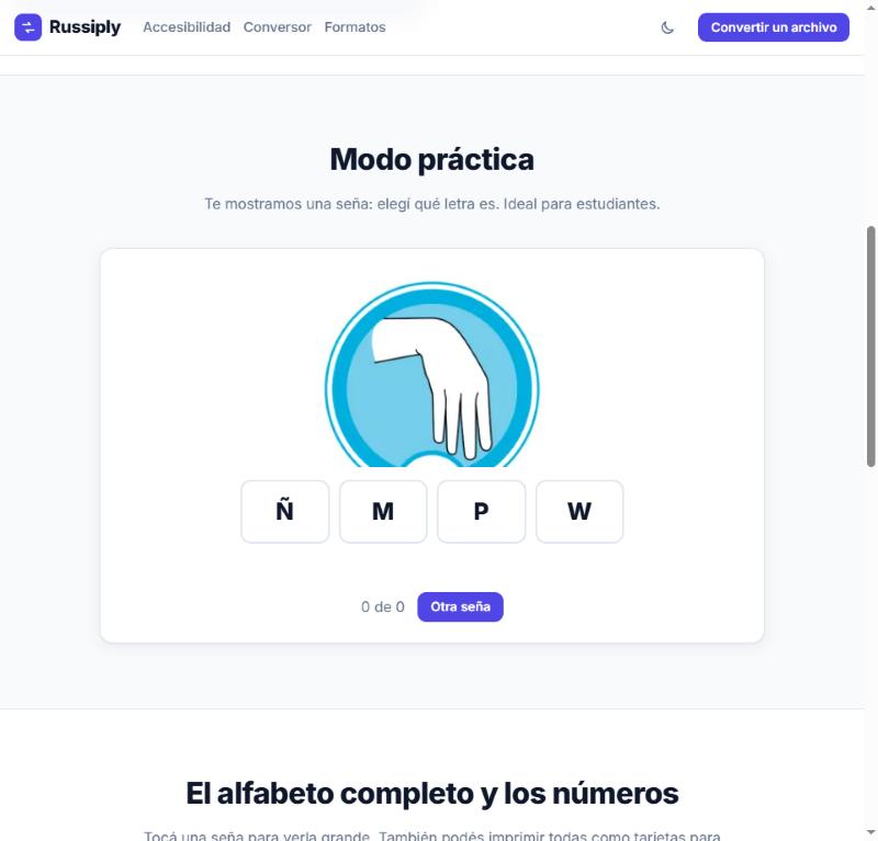Modo práctica: una seña y cuatro letras para elegir